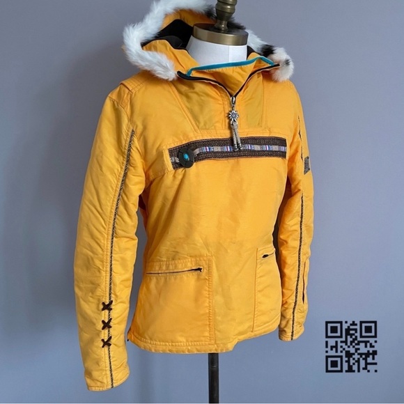 HELL Is For Heroes Italy Sunflower Yellow Pullover Fur Trim Hood Ski Jacket S/6 - Picture 10 of 10